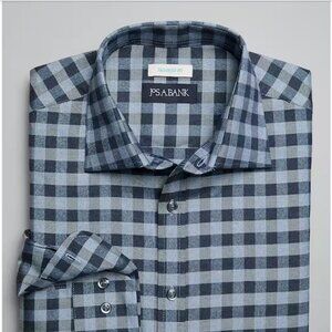 Jos. A. Bank Tailored Fit Spread Collar Gingham Flannel Sportshirt- colour: Navy